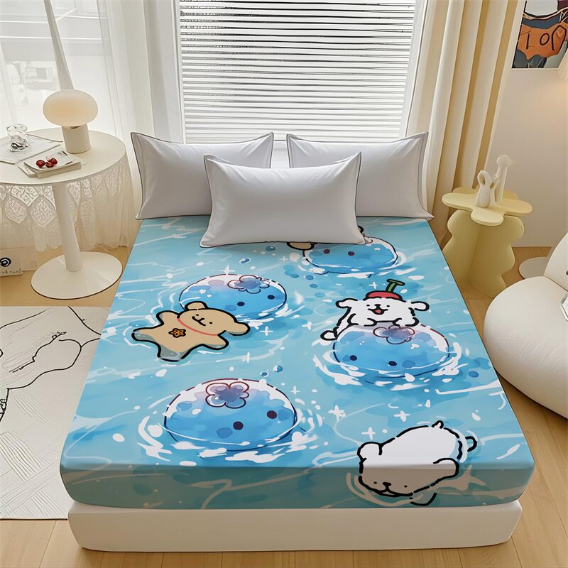 可爱儿童卡通线条小狗床垫保护套床笠单件1.5m床可水洗床罩防尘罩