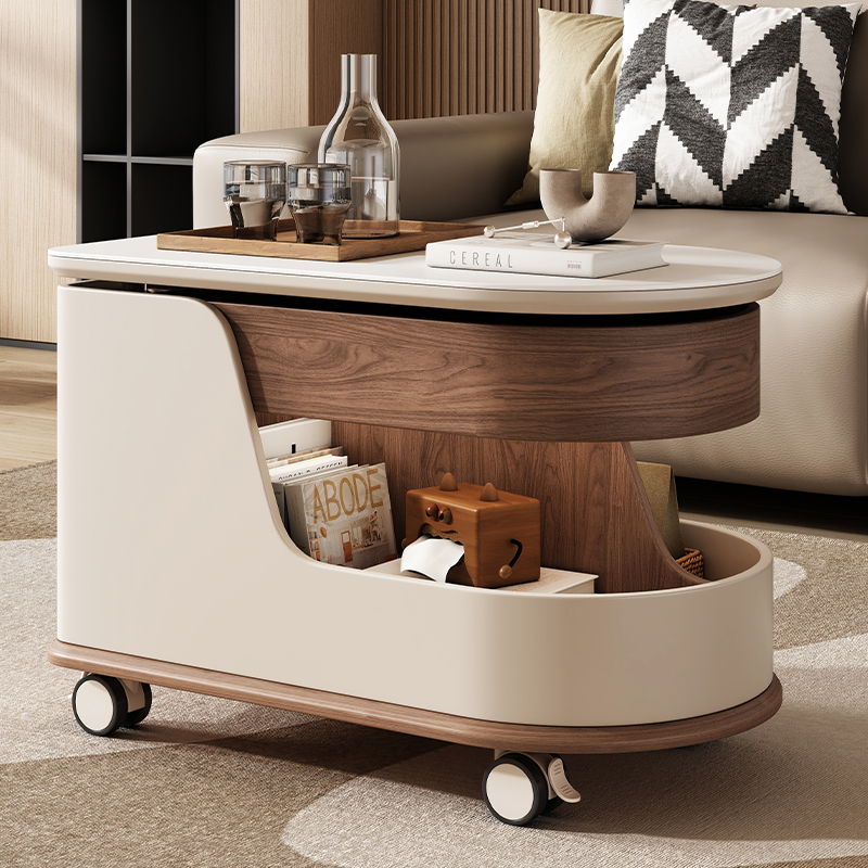 轻奢茶几新款实木板多功能简约现代客厅可移动小户型储物边几角几