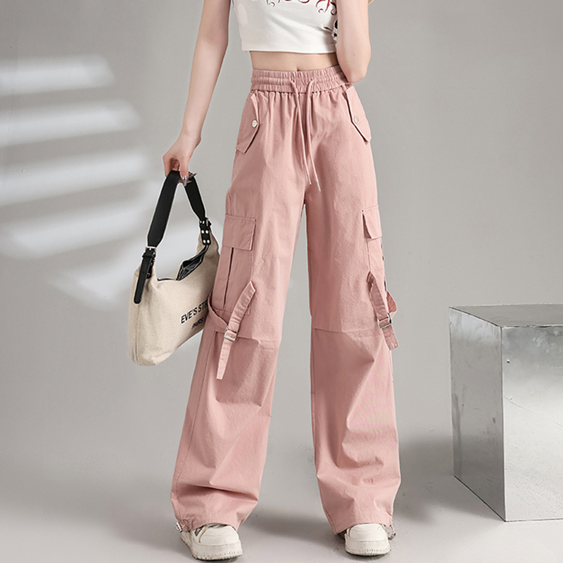 美式工装休闲裤子少女夏装2025新款初中高中学生运动薄款束脚裤