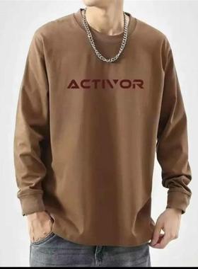 纯棉长袖t恤秋装男士休闲韩时尚潮流袖口圆领长袖男士打底衫ACT