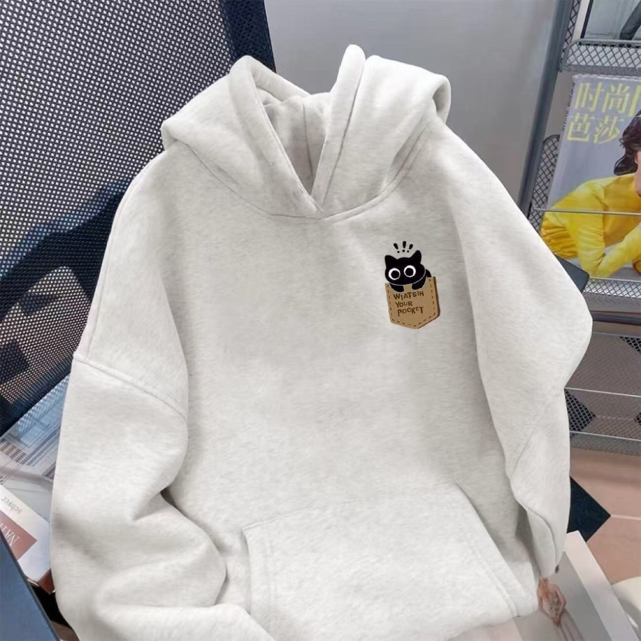 美式重磅男士连帽卫衣秋季2025新款黑色宽松加绒帽衫男款休闲外套