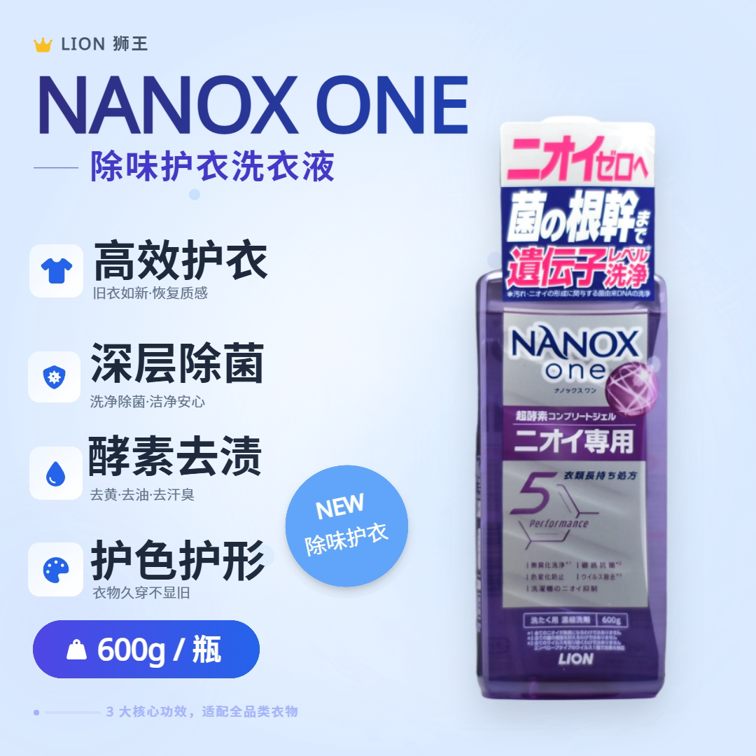 狮王NANOX抗菌除异味洗衣液600g