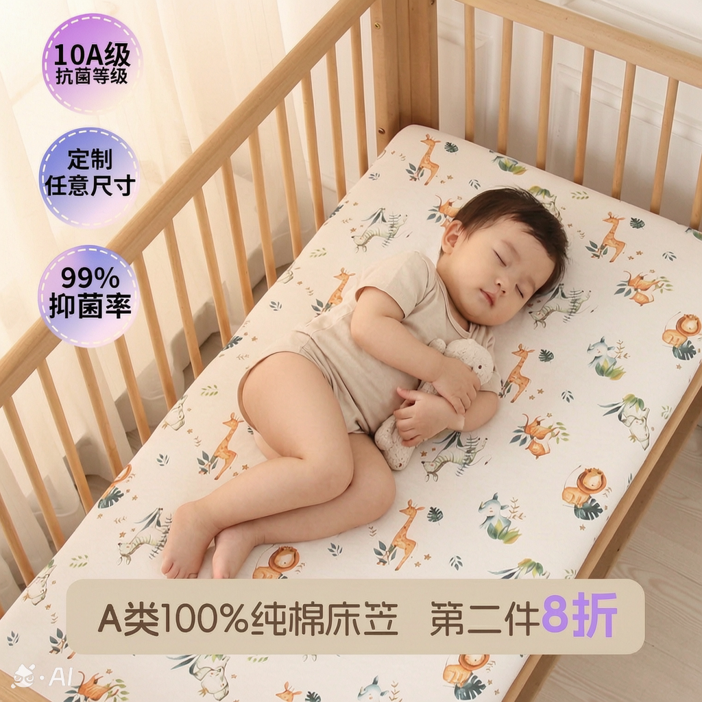 10A级抗菌棉床笠婴儿宝宝专用可定制舒适安睡床单可拆洗纯棉床单