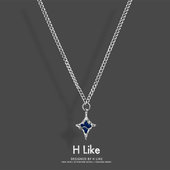 湖水蓝十字星项链吊坠饰品钛钢个性 卫衣链男女气质风配饰 蛇骨短款