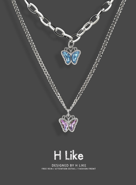 紫蓝水钻蝴蝶项链吊坠饰品毛衣链