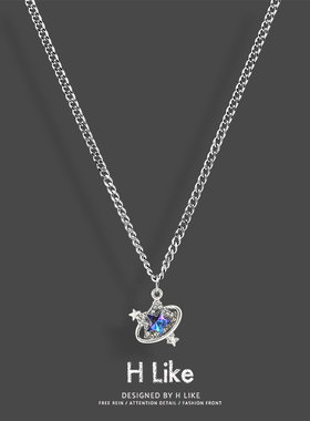 五角星环绕钻项链吊坠饰品钛钢蛇骨短款卫毛衣链男女气质风配饰潮