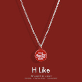 红色可乐瓶盖创意设计嘻哈钛钢蹦迪潮男女项链吊坠情侣配饰毛衣链