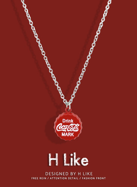 红色可乐瓶盖创意设计嘻哈钛钢蹦迪潮男女项链吊坠情侣配饰毛衣链
