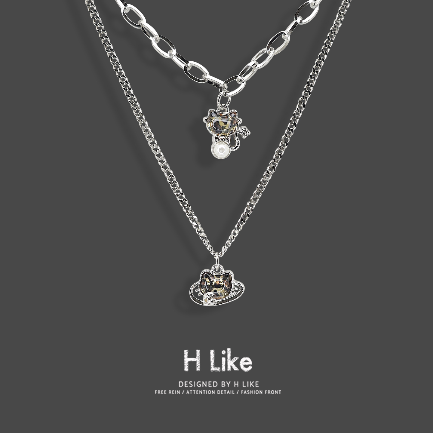 豹纹猫咪项链吊坠饰品毛衣链