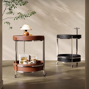XZB509TS220意式 简约圆形客厅可移动推车沙发边几轻奢多功能储物