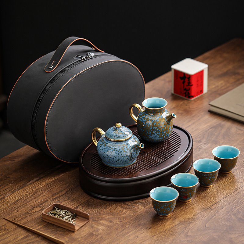 钧御官窑茶具名师高端轻奢钧瓷陶瓷茶杯一壶四杯户外旅行干泡盘