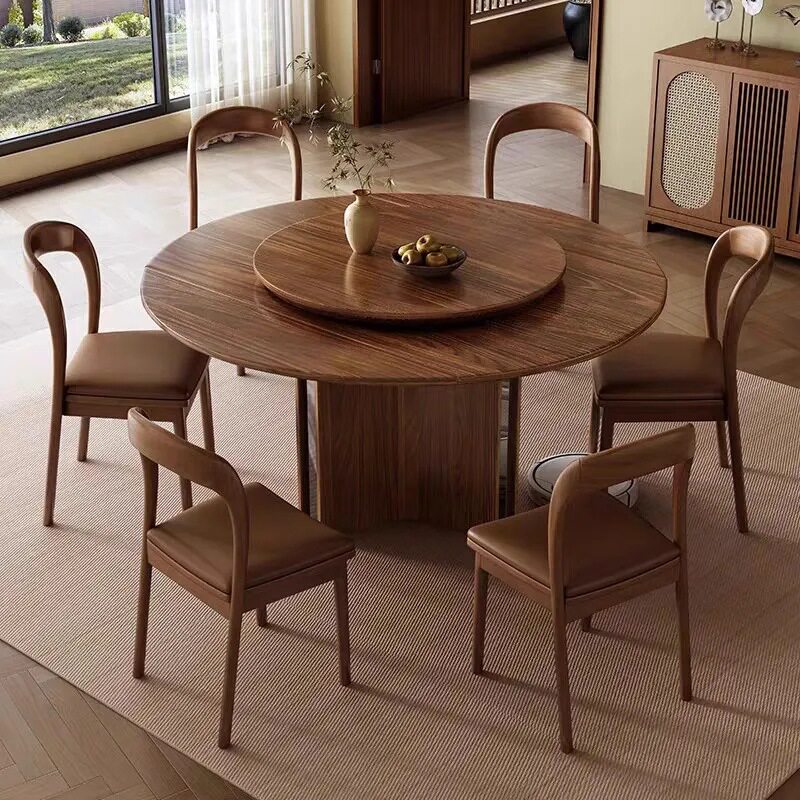 高端乌金木实木圆形餐桌椅可伸缩新中式方圆两用桌家用8-10人饭桌