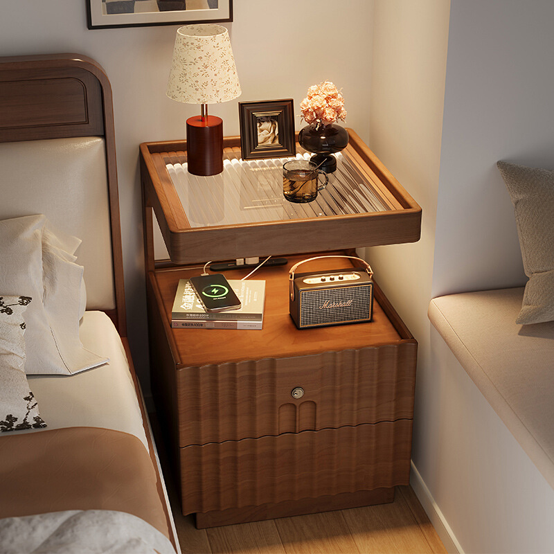 实木床头柜简约现代家用卧室带锁储物柜小型床边置物架简易收纳柜