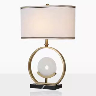 新中式台灯创意简约现代云石圆环个性中式卧室床头复古台灯客厅