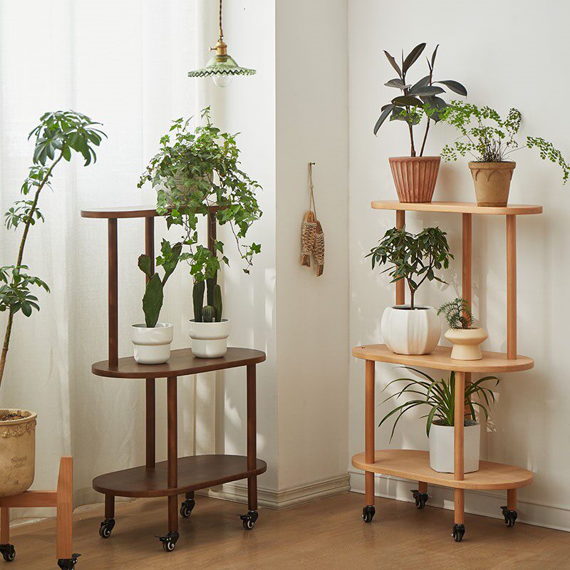 9W室内全实木简约花架阳台落地多层花盆架子客厅沙发旁可移动置物