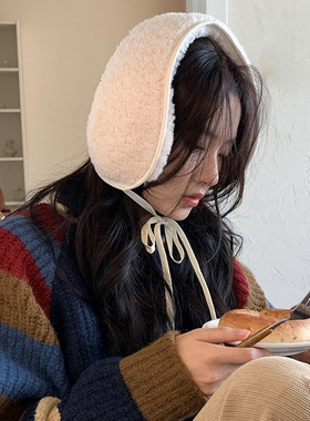 羊羔毛白色毛绒耳罩女秋冬季韩系甜美保暖耳套户外防寒防冻耳暖