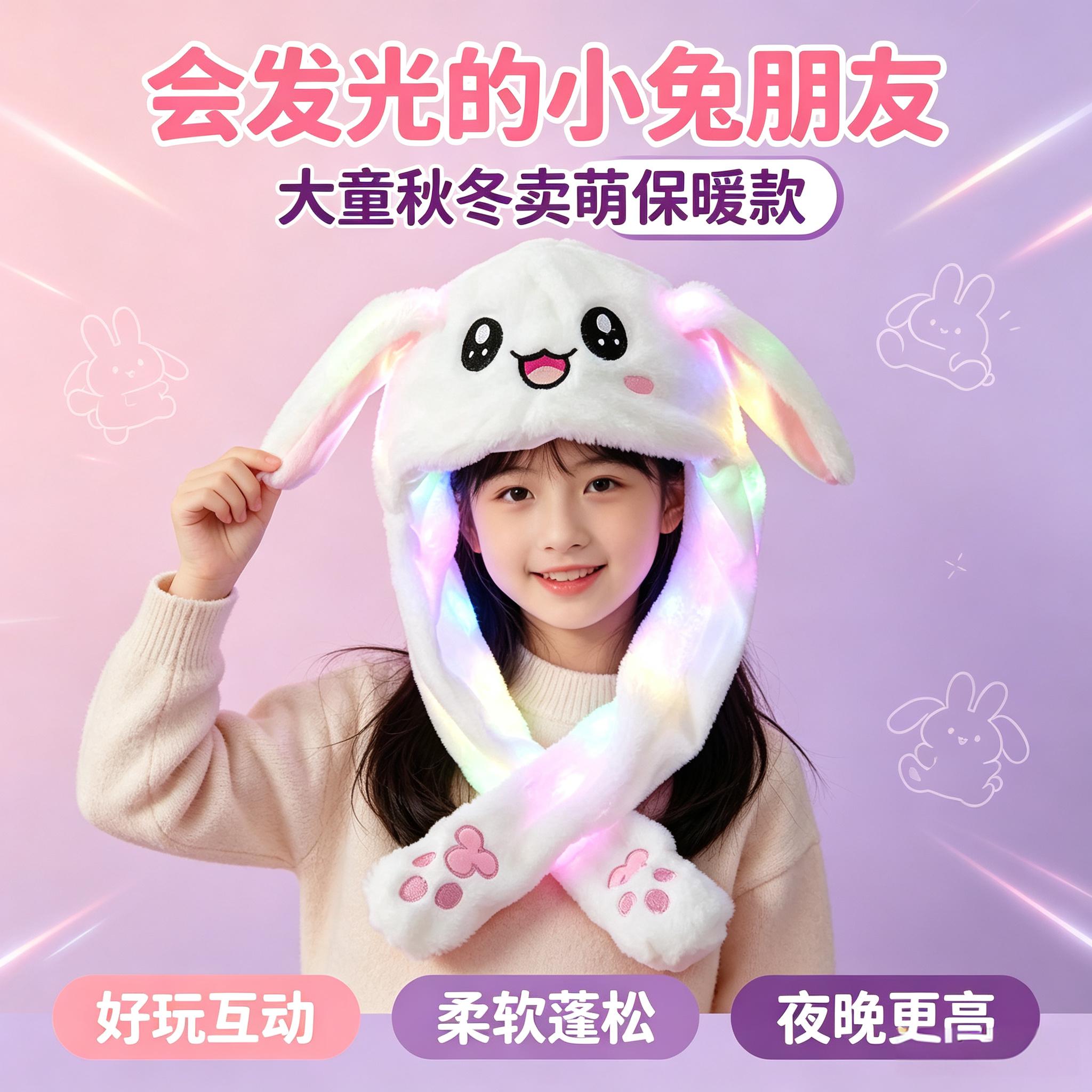 抖音同款会动的网红兔耳朵帽子女
