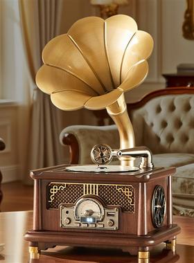 复古大喇叭花迷你留声机CD播放机蓝牙小音响仿古音箱创意新款摆件