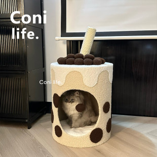泰迪绒安全感猫咪屋 通用半封闭夏季 Coni life珍珠奶茶桶猫窝A四季
