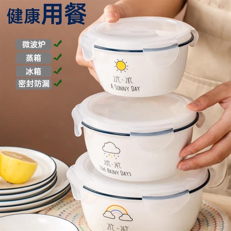 保鲜碗饭盒可微波炉专用的碗密封防漏蒸蛋碗汤碗陶瓷碗带盖上厂家