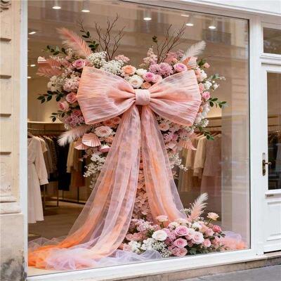 春季橱窗装饰仿真花蝴蝶结商场店铺美陈装饰花服装店氛围装饰厂家