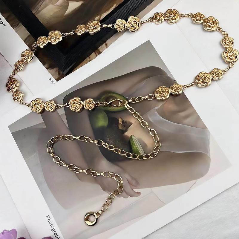 网红金属腰链配饰女玫瑰花链条腰带装饰配连衣裙子裤链子2023厂家