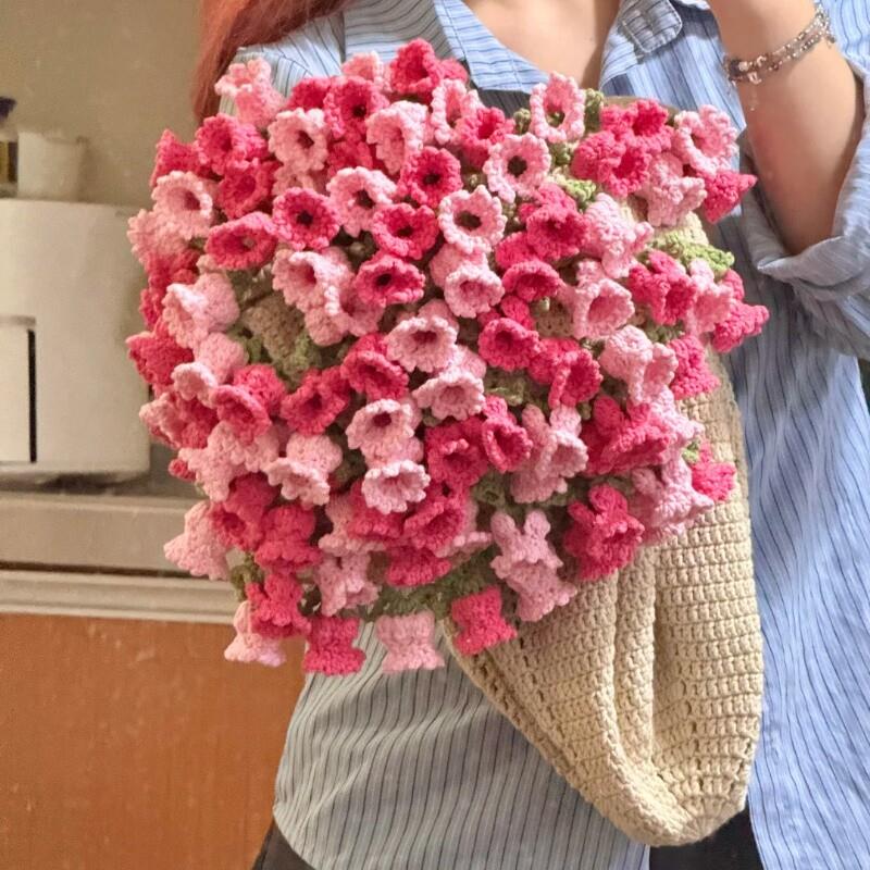 毛毯花束2025新款渐变色玫瑰花手工编织diy针织毛线团材厂家