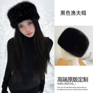黑色狐狸帽子女款2025新款冬季保暖盆帽仿皮草毛毛绒帽东北平厂家
