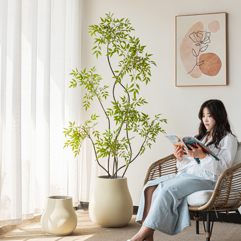 南天竹大型仿真绿植高端轻奢室内客厅仿生植物落地装饰花盆栽摆件