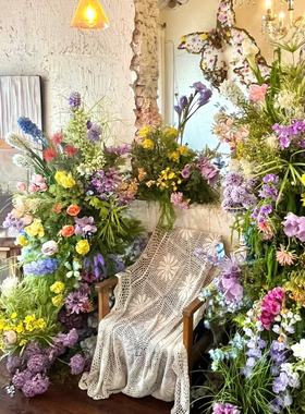莫奈花园仿真花造景场景布置装饰门头花艺瀑布花墙网红打卡造景