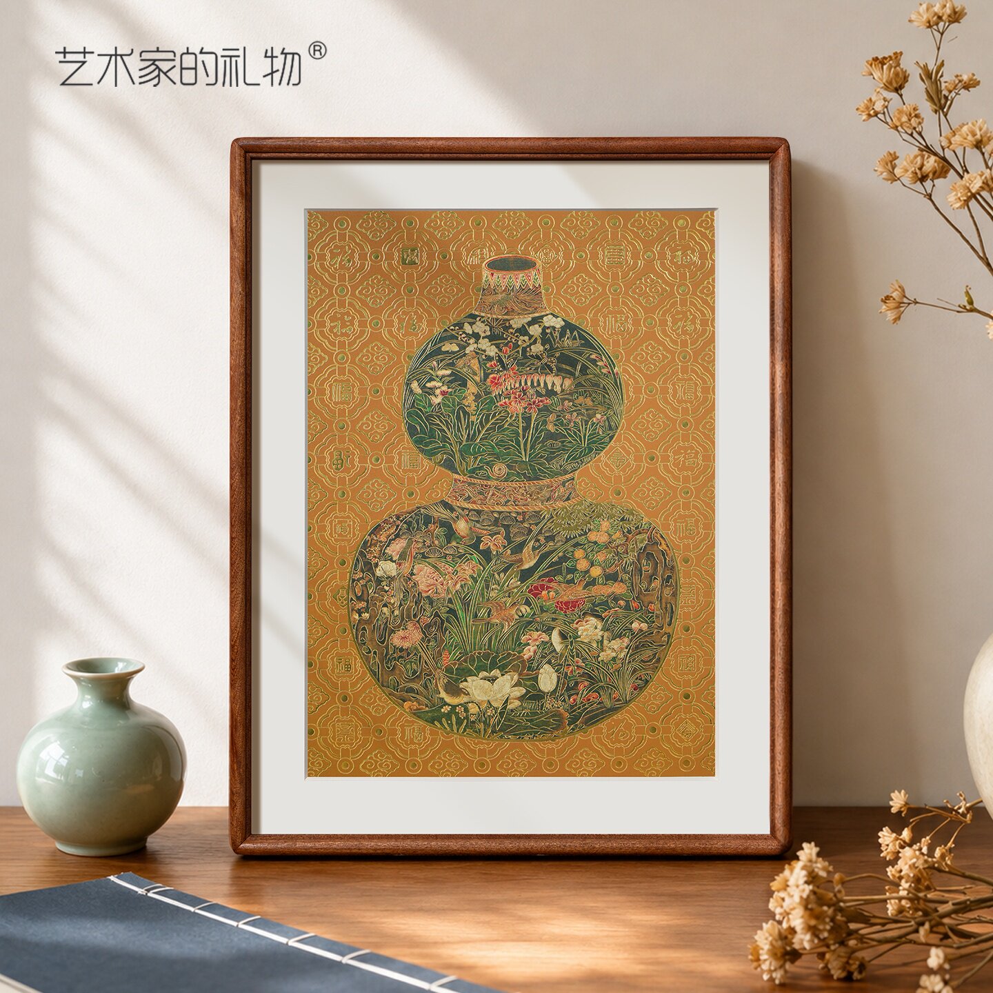 葫芦花瓶图 非遗铜雕画中式玄关装饰画福禄双全高端书房客厅挂画
