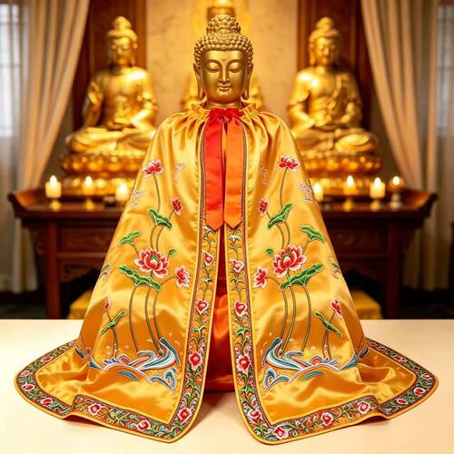 佛像莲花披风观音菩萨刺绣荷花披肩寺庙黄红还愿佛衣斗篷佛堂披袍