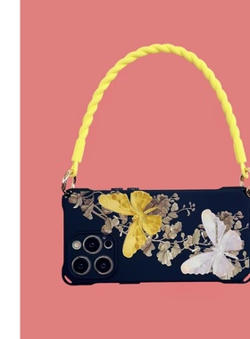 唯美蝴蝶手腕mate60pro手机壳链条17Promax适用小米荣耀华为苹果iPhone16防摔斜挎nova14挂绳magic6保护套15x