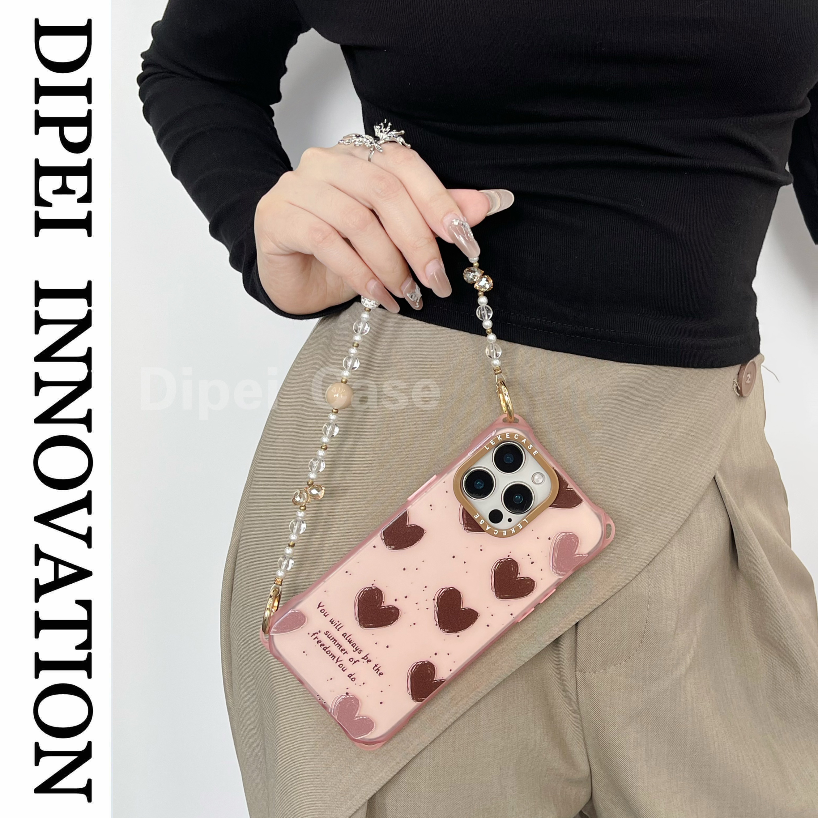 时尚涂鸦棕爱心苹果16Promax