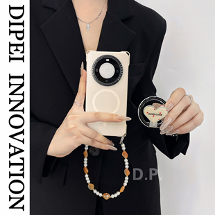 简约波点爱心磁吸挂绳支架手机壳适用于苹果iPhone17promax华为小米15荣耀斜跨侧背式 四角开孔挂脖带手提链条