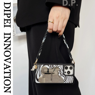 防丢四角开孔手提链条防摔简约百搭 镜面挂绳手机壳适用苹果iPhone17promax华为mate60小米15斜跨背式 时尚 个性