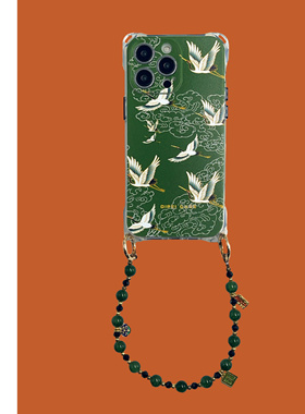 新中式飞鹤手机壳15promax国风挂绳适用小米13苹果iPhone14plus华为nova12手拎mate60pro荣耀200新款pura70女