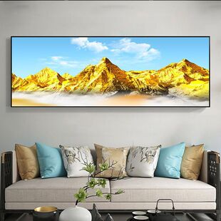 靠山新中式背靠金山超大幅客厅装饰画轻奢大气沙发背景墙晶瓷挂画