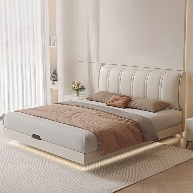 奶油风悬浮床加粗加n厚钢架床意式极简皮床轻奢主卧现代简约双人