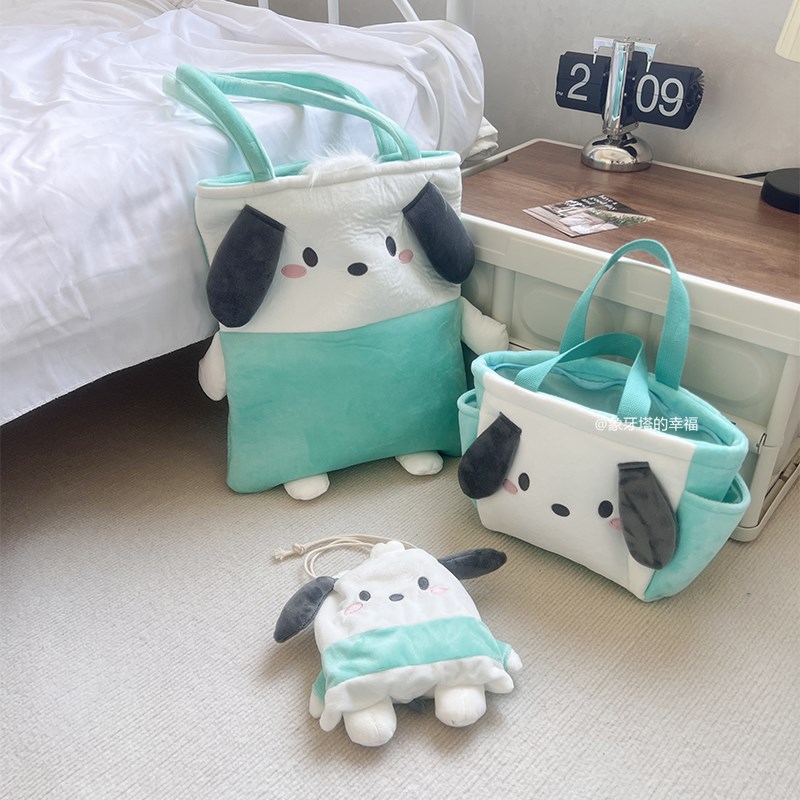日系可爱卡d通帕恰狗毛绒手拎包手提饭盒袋便当包收纳单肩包补习