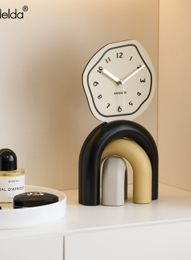 Mandeclda奶油风客厅桌面摆件家居装饰品钟表电视柜玄关创意时钟