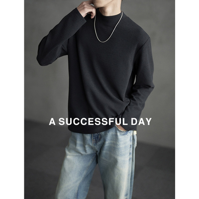 ASSDY|羊毛/桑蚕丝/双面复合/春季极简风打底衫男士圆领长袖T恤潮