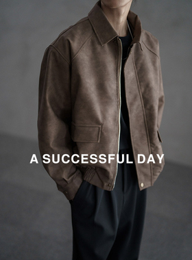 ASSDY|美拉德翻领工装皮衣男士秋季痞帅工装老钱风机车服上衣外套