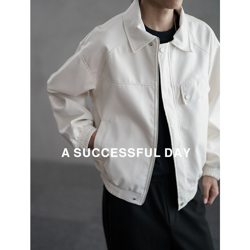 A SUCCESSFUL DAY|两面穿翻领皮衣外套男复古老钱风宽松格子外套