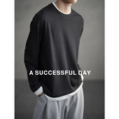 老钱风打底衫 ASSDY 双层假两件长袖 T恤男春季 精选羊毛 三针五线