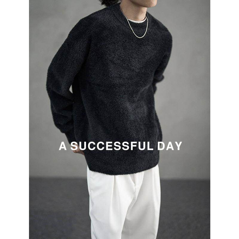 A SUCCESSFUL DAY|奢华老钱风马海毛纯色男毛衣冬季软糯针织衫潮