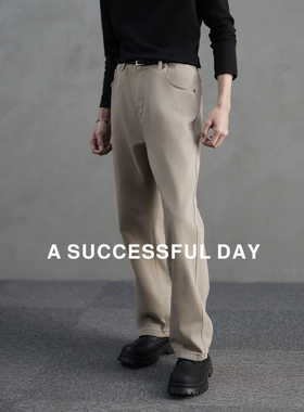 ASSDY|纯棉休闲裤男冬季2025新款潮牌复古卡其水洗宽松直筒长裤子