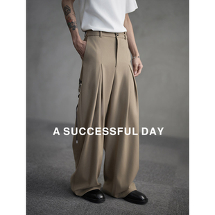 ASSDY|羊毛/天丝/配饰头层牛皮/鼎奢直筒休闲裤男士春季长裤子潮