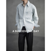 100%长绒棉 牛仔衬衫 重水洗脱色 ASSDY 春季 老钱风长袖 男士 衬衣潮