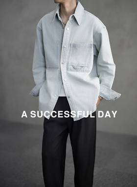 ASSDY|100%长绒棉/重水洗脱色/春季老钱风长袖牛仔衬衫男士衬衣潮